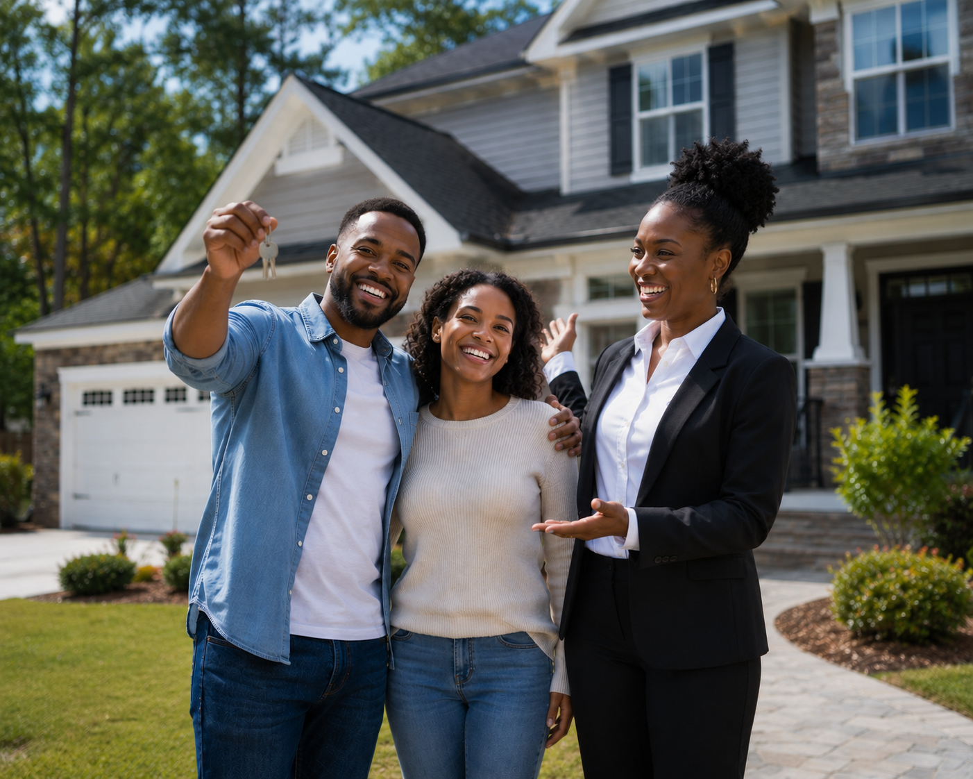 CreditWell client couple in front of their new home